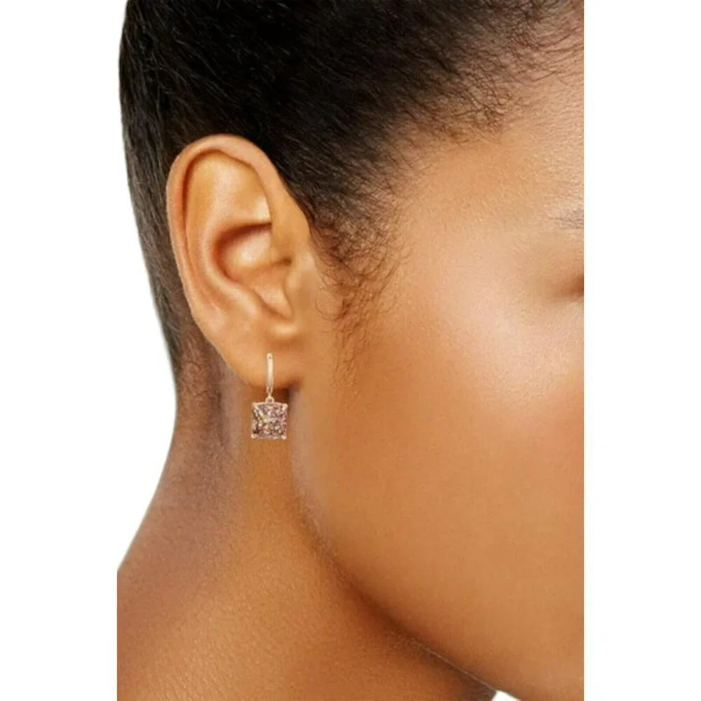 Kate Spade New York Mini Small Square Drop Earrings Rose Gold Glitter